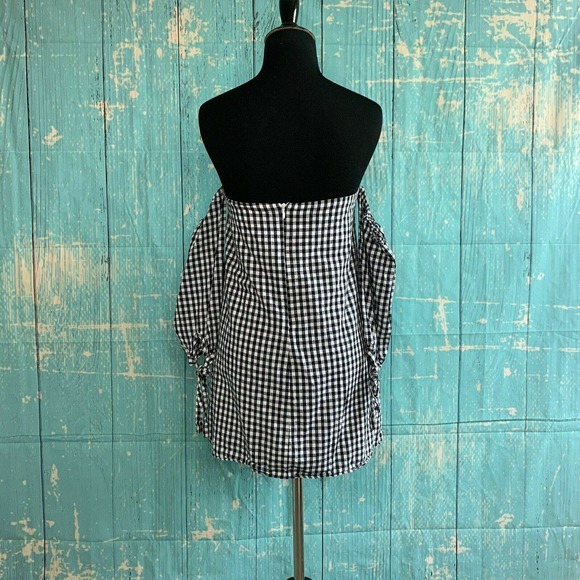 Honey Belle Black White Gingham Print Off Shoulders Top Blouse Size M - Picture 2 of 8